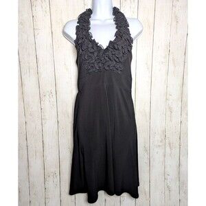Vintage Joseph Ribkoff Black Ruffle Halter Dress Size 8 LBD Cocktail Goth Glam
